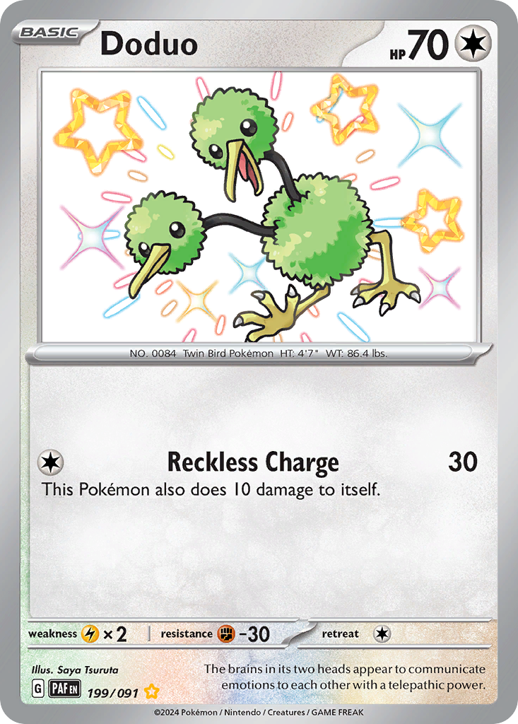 Doduo 199 Shiny Rare card from Paldean Fates