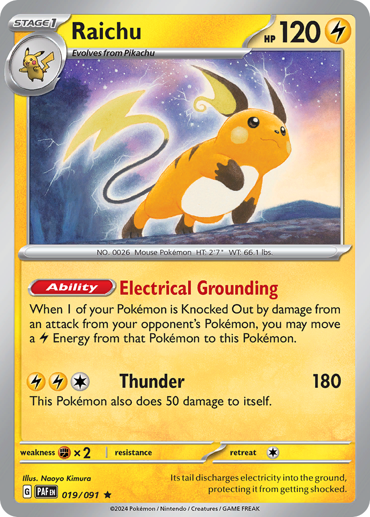 Raichu 19 Rare card from Paldean Fates