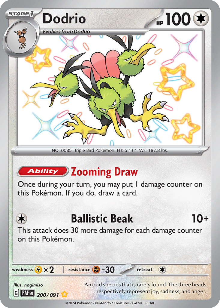 Dodrio 200/91 Shiny Rare card from Paldean Fates