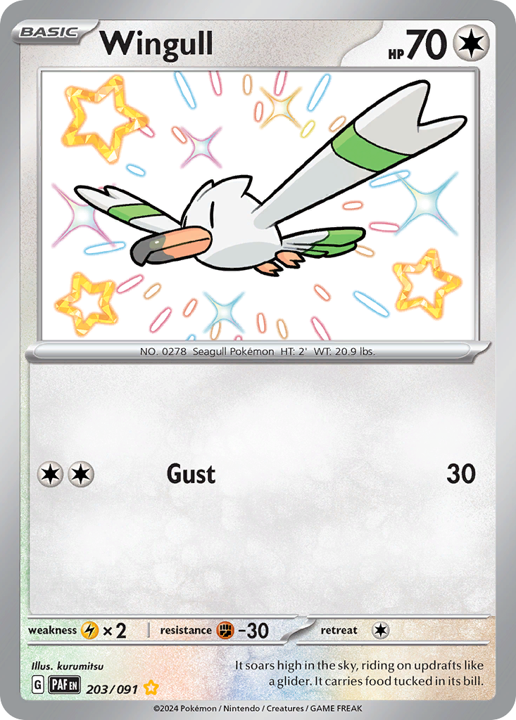 Wingull 203 Shiny Rare card from Paldean Fates