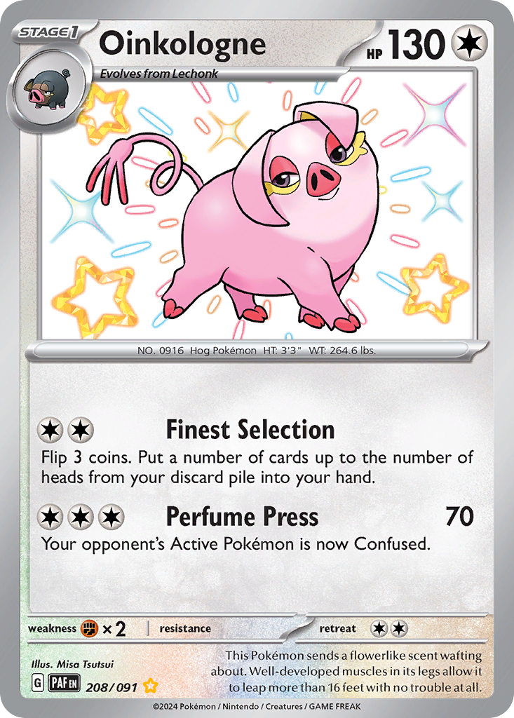 Oinkologne 208 Shiny Rare card from Paldean Fates