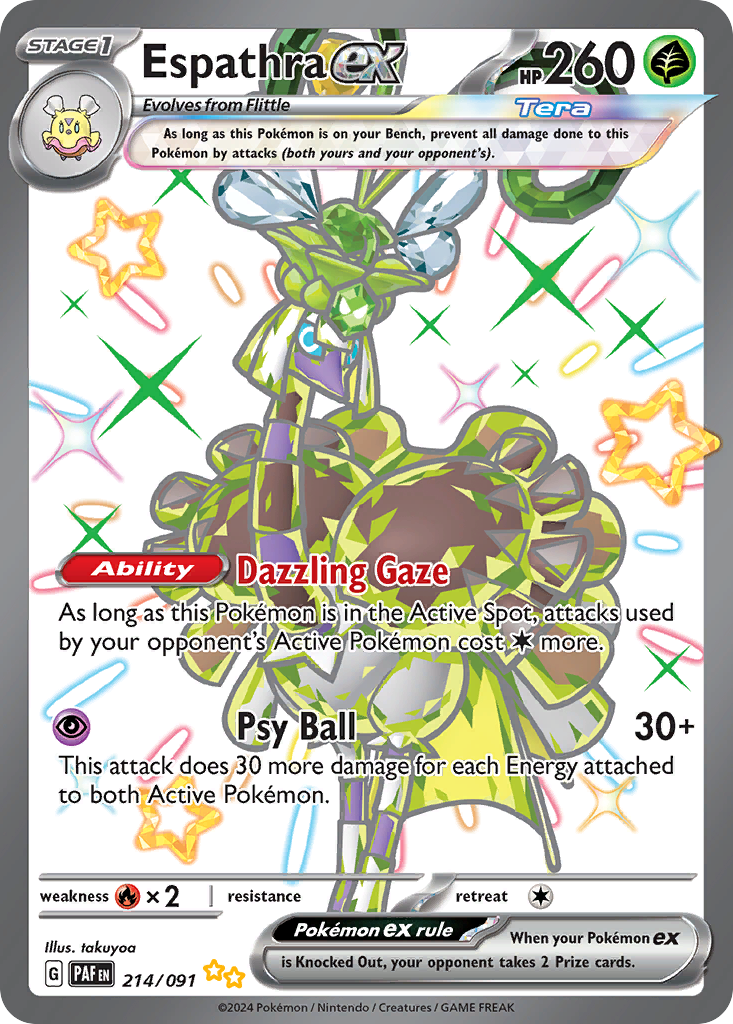 Espathra ex 214 Shiny Ultra Rare card from Paldean Fates