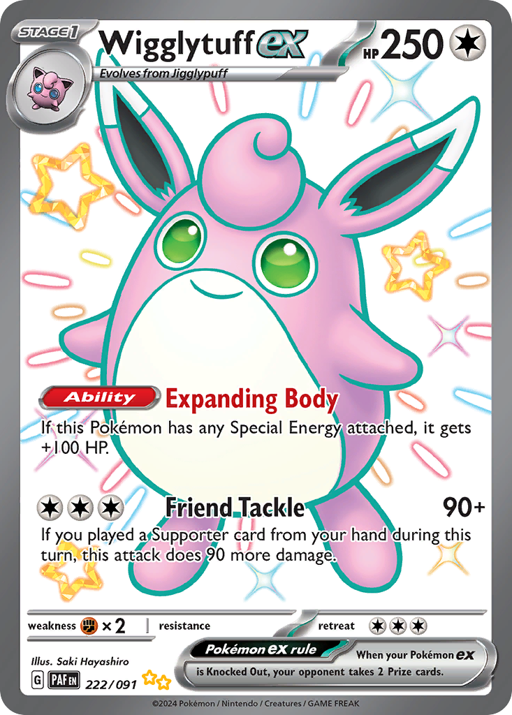 Wigglytuff ex 222 Shiny Ultra Rare card from Paldean Fates