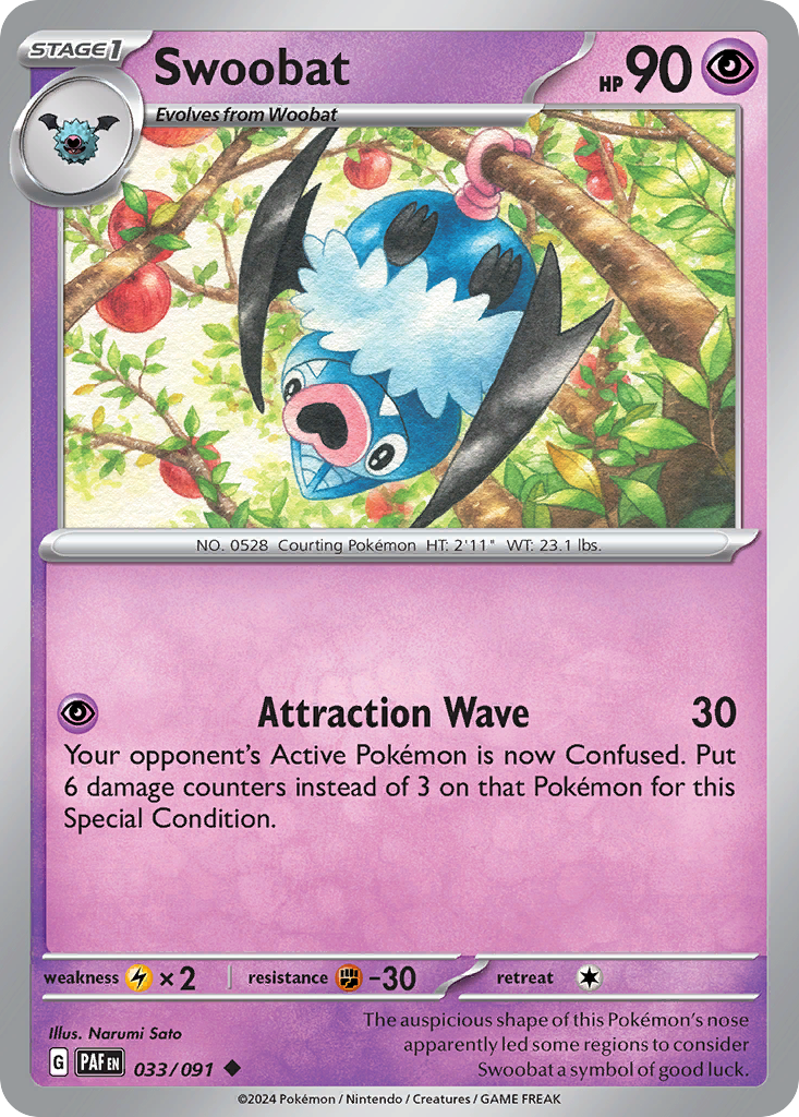 Swoobat 33 Uncommon card from Paldean Fates