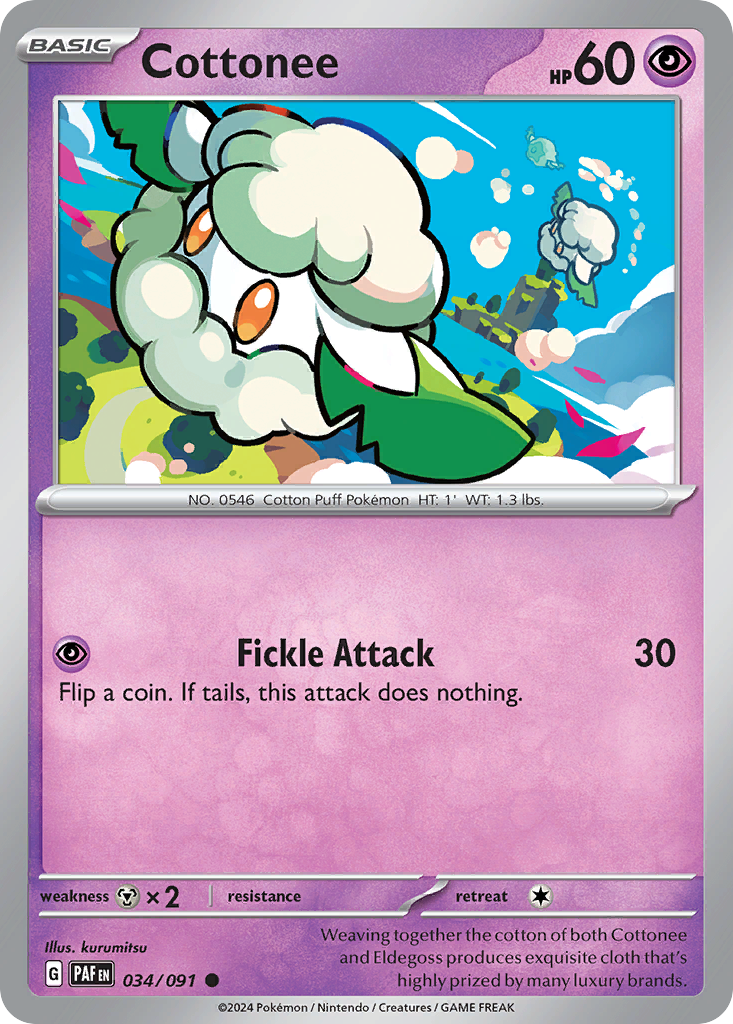 Cottonee 34 Common card from Paldean Fates