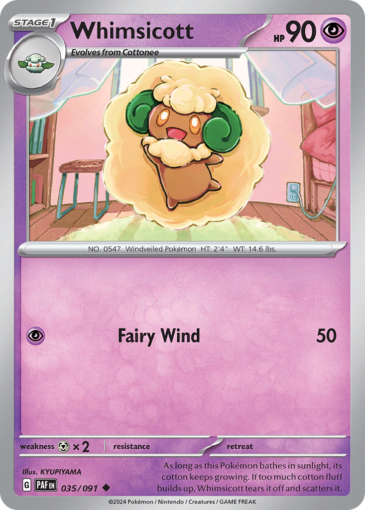 Whimsicott 35 Uncommon card from Paldean Fates