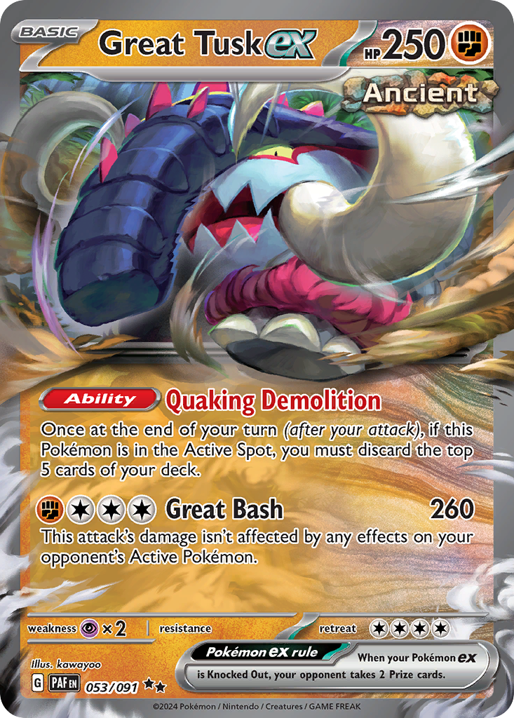 Great Tusk ex 53 Double Rare card from Paldean Fates