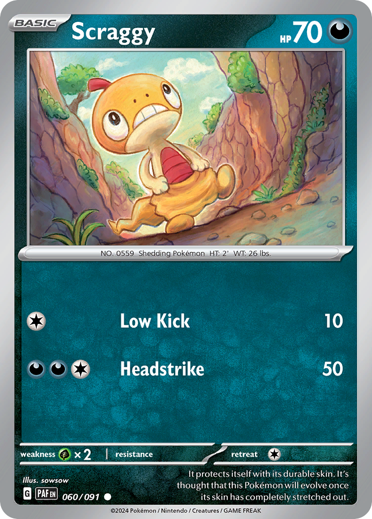 Scraggy 60/91 Common card from Paldean Fates