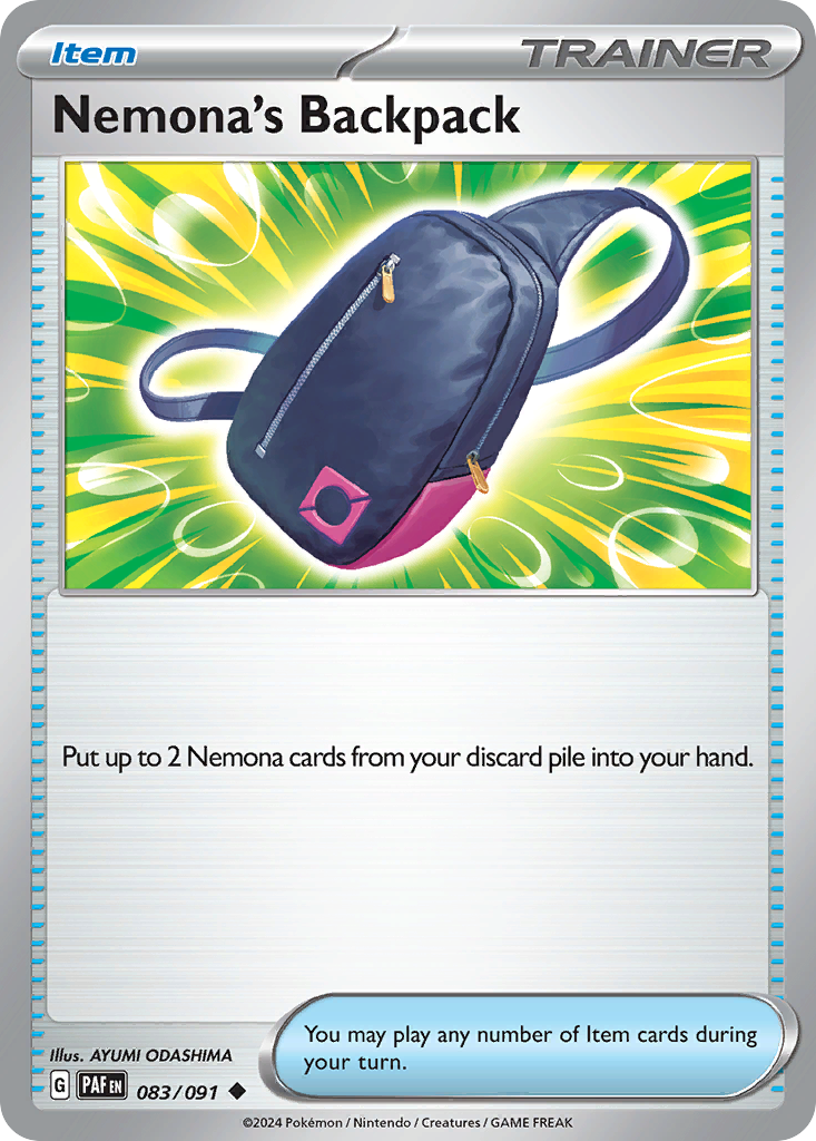 Nemona's Backpack 83 Uncommon card from Paldean Fates