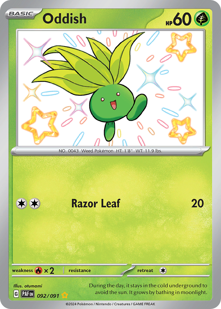 Oddish 92 Shiny Rare card from Paldean Fates