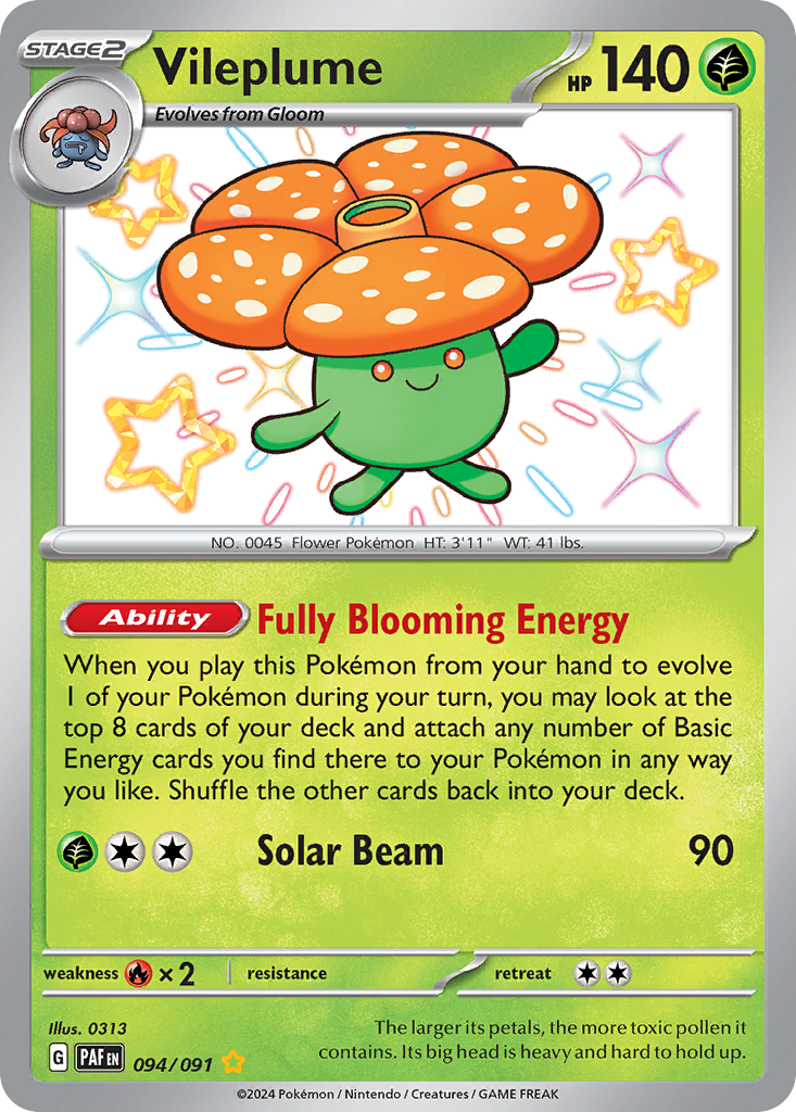 Vileplume 94 Shiny Rare card from Paldean Fates
