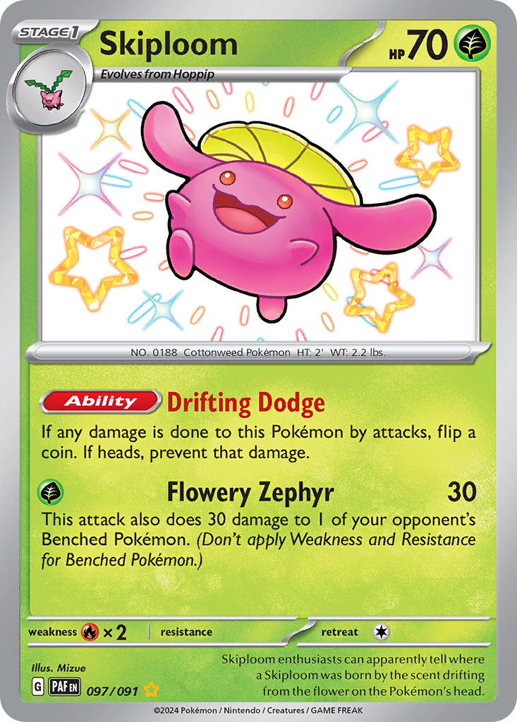 Skiploom 97/91 Shiny Rare card from Paldean Fates