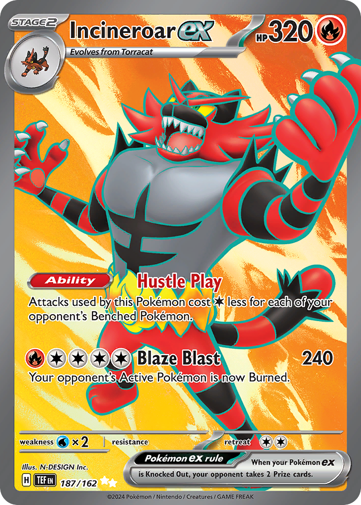 Incineroar ex 187 Ultra Rare card from Temporal Forces
