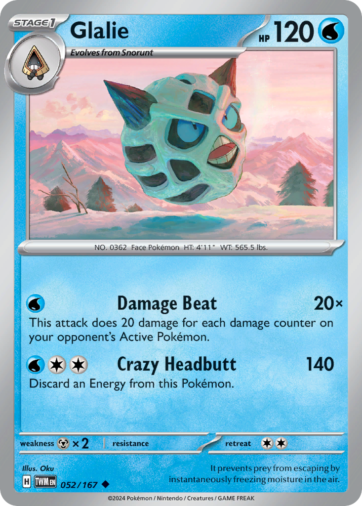 Glalie 52/167 Uncommon card from Twilight Masquerade