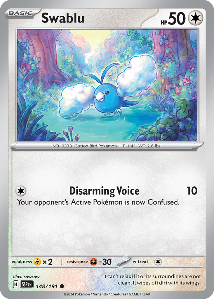 Swablu 148 Common card from Surging Sparks