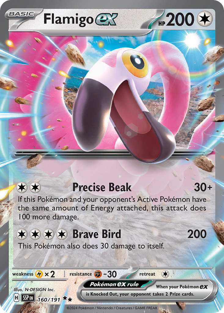 Flamigo ex 160 Double Rare card from Surging Sparks