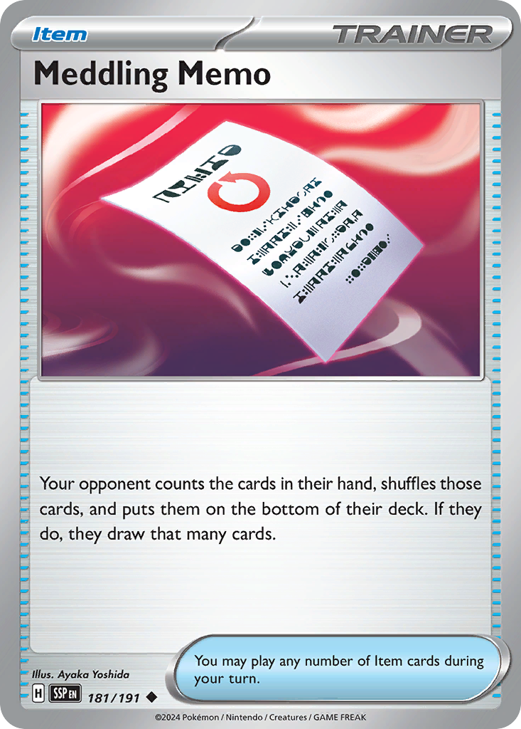 Meddling Memo 181 Uncommon card from Surging Sparks