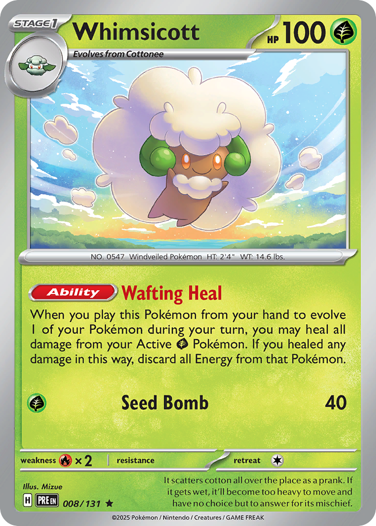 Whimsicott 8/131 Rare card from Prismatic Evolutions
