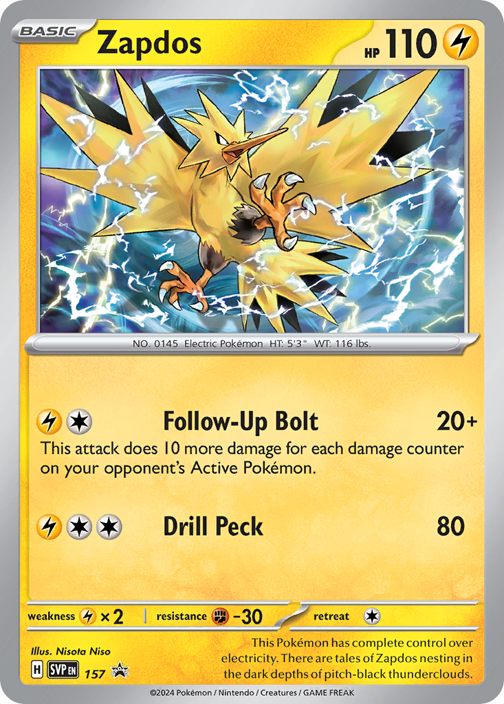 Zapdos 157 Promo card from Scarlet & Violet Black Star Promos