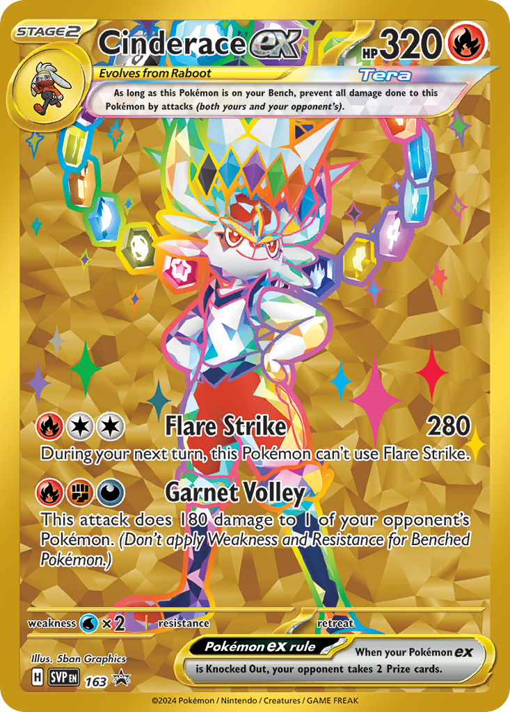 Cinderace ex 163 Promo card from Scarlet & Violet Black Star Promos
