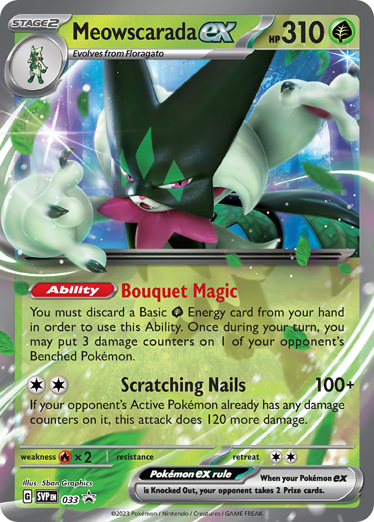 Meowscarada ex 33 Promo card from Scarlet & Violet Black Star Promos