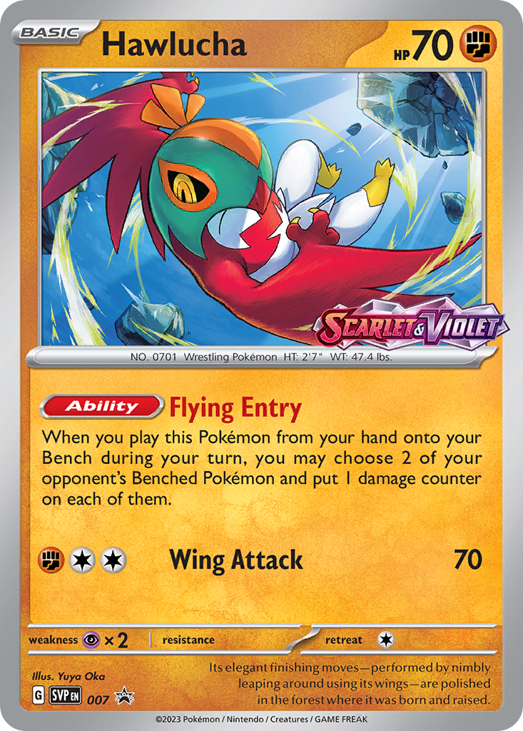 Hawlucha 7/215 Promo card from Scarlet & Violet Black Star Promos