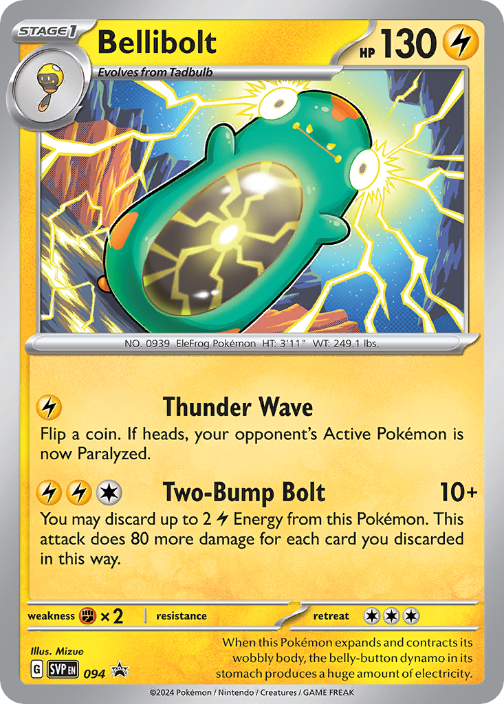 Bellibolt 94 Promo card from Scarlet & Violet Black Star Promos