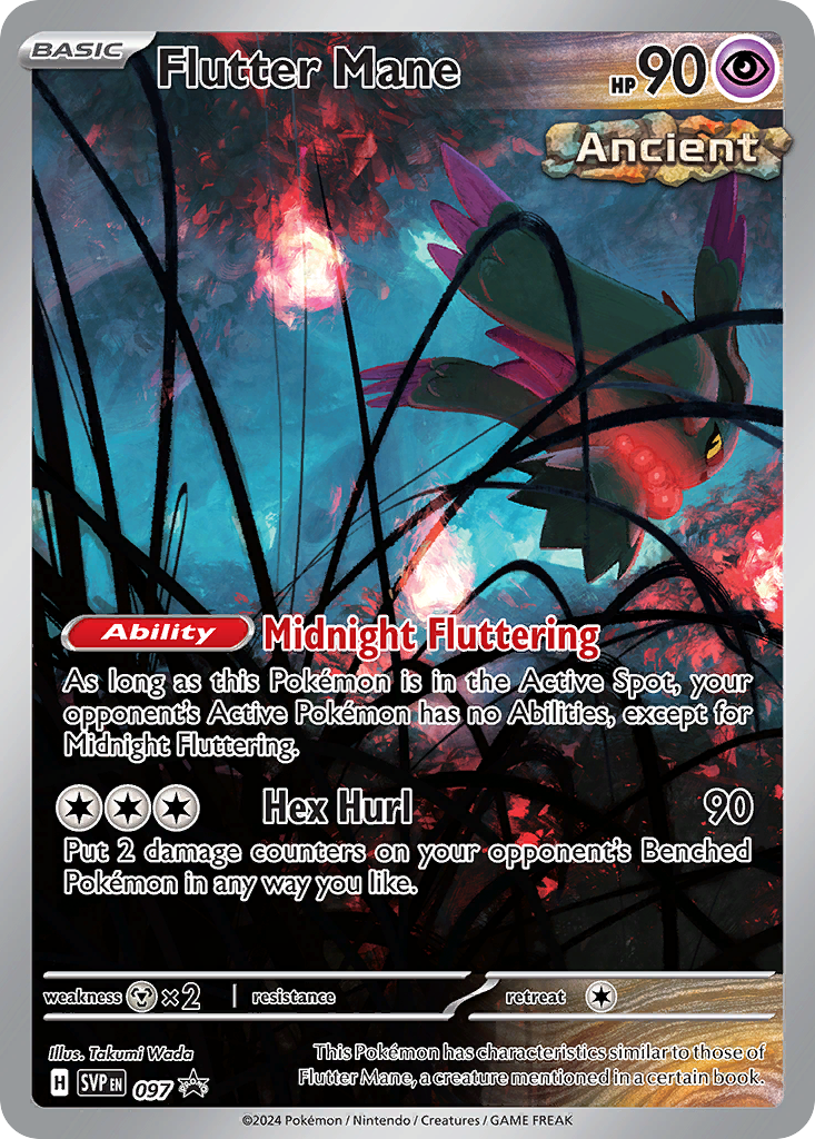 Flutter Mane 97 Promo card from Scarlet & Violet Black Star Promos