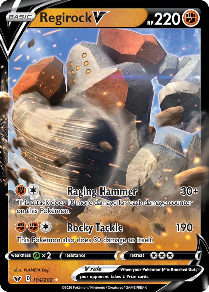 Regirock V 104 Rare Holo V card from Sword & Shield