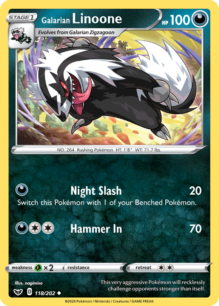 Galarian Linoone 118 Uncommon card from Sword & Shield