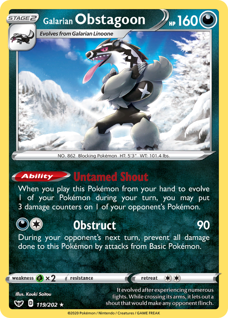 Galarian Obstagoon 119 Rare Holo card from Sword & Shield