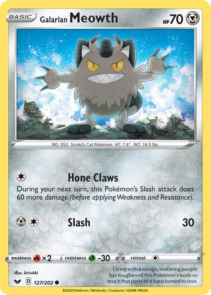 Galarian Meowth 127/202 Common card from Sword & Shield