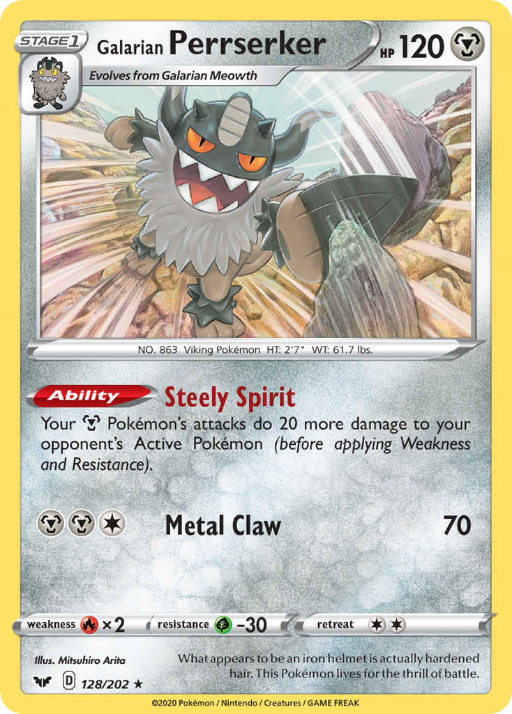 Galarian Perrserker 128 Rare Holo card from Sword & Shield