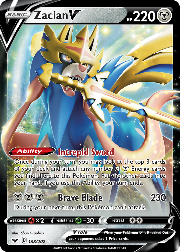 Zacian V 138 Rare Holo V card from Sword & Shield