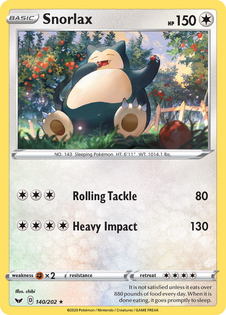 Snorlax 140/202 Rare card from Sword & Shield