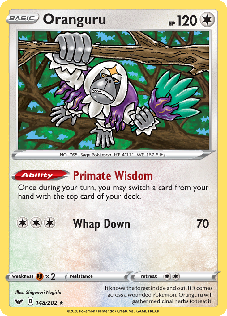 Oranguru 148/202 Rare Holo card from Sword & Shield