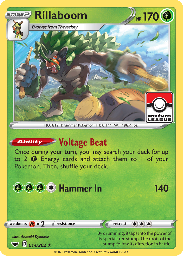 Rillaboom 14 Rare Holo card from Sword & Shield