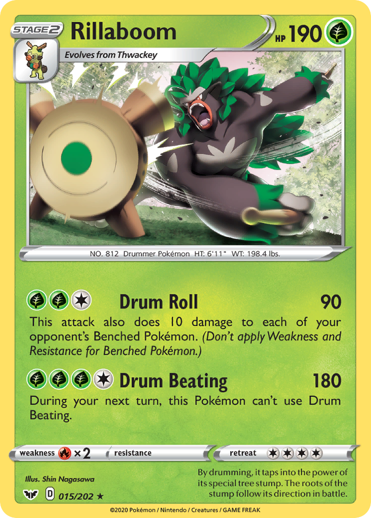 Rillaboom 15 Rare card from Sword & Shield