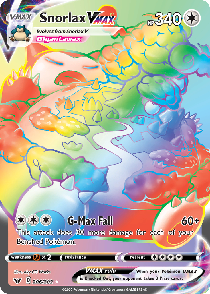 Snorlax VMAX 206 Rare Rainbow card from Sword & Shield