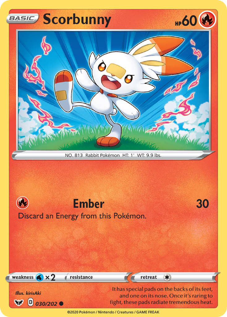 Scorbunny 30/202 Common card from Sword & Shield