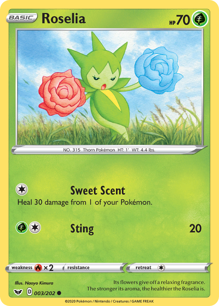 Roselia 3 Common card from Sword & Shield