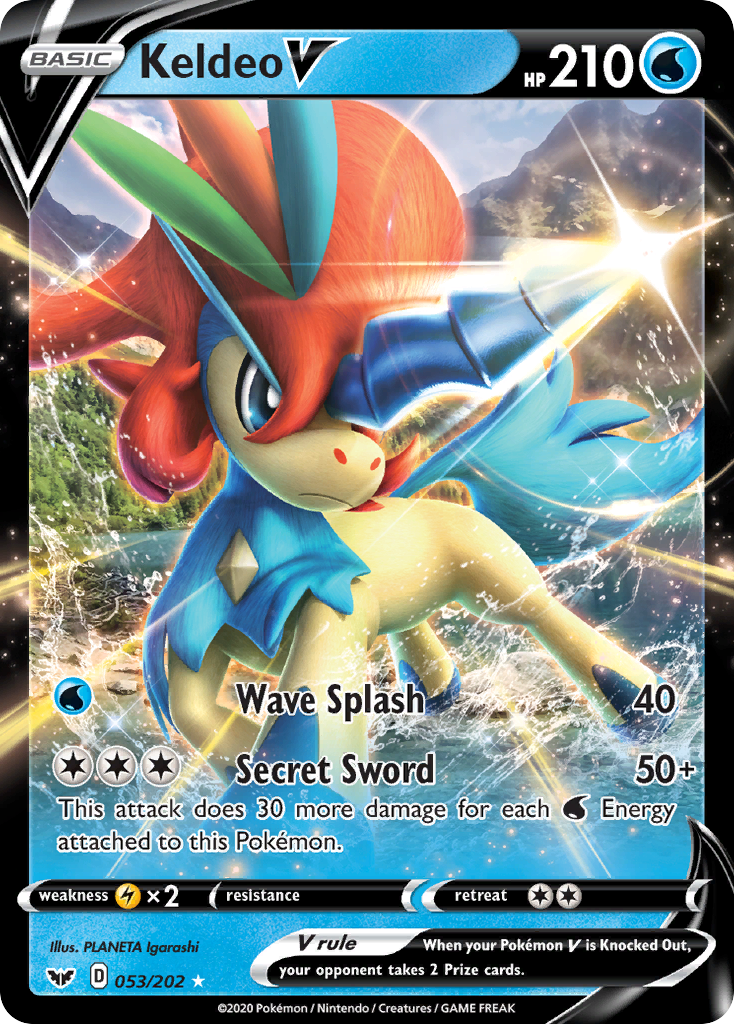 Keldeo V 53 Rare Holo V card from Sword & Shield