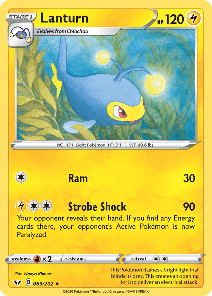 Lanturn 69 Rare card from Sword & Shield