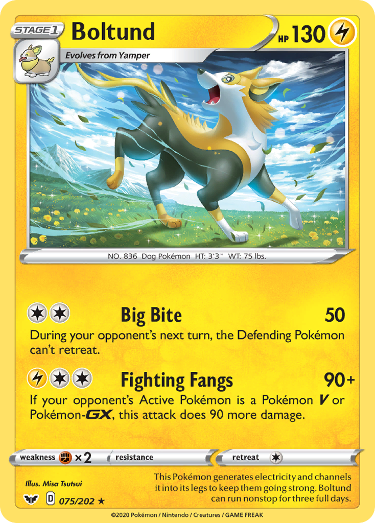 Boltund 75/202 Rare Holo card from Sword & Shield