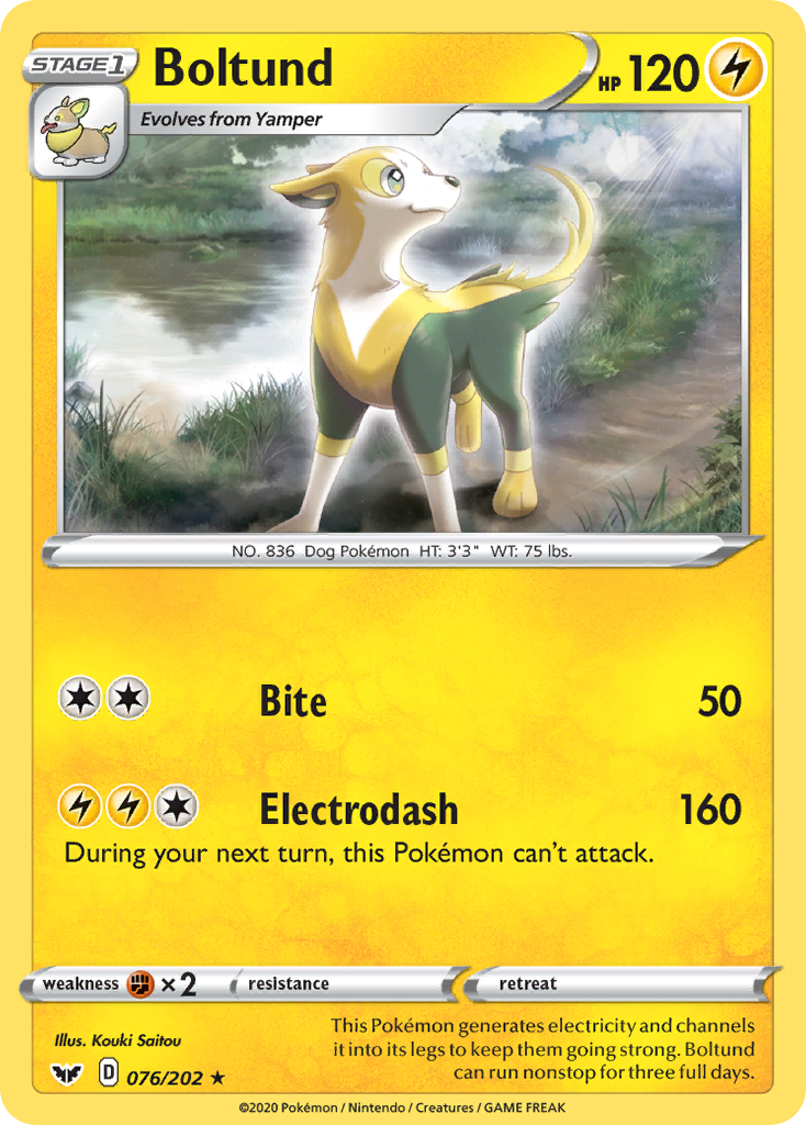 Boltund 76 Rare Holo card from Sword & Shield