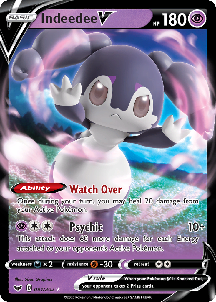 Indeedee V 91/202 Rare Holo V card from Sword & Shield