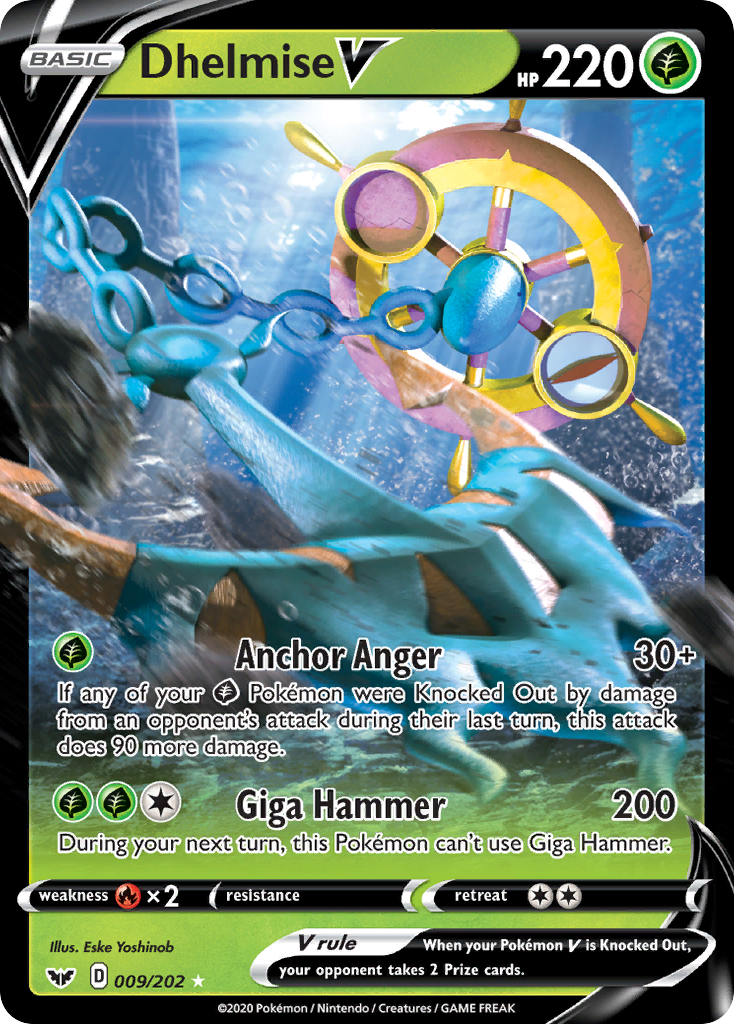 Dhelmise V 9 Rare Holo V card from Sword & Shield