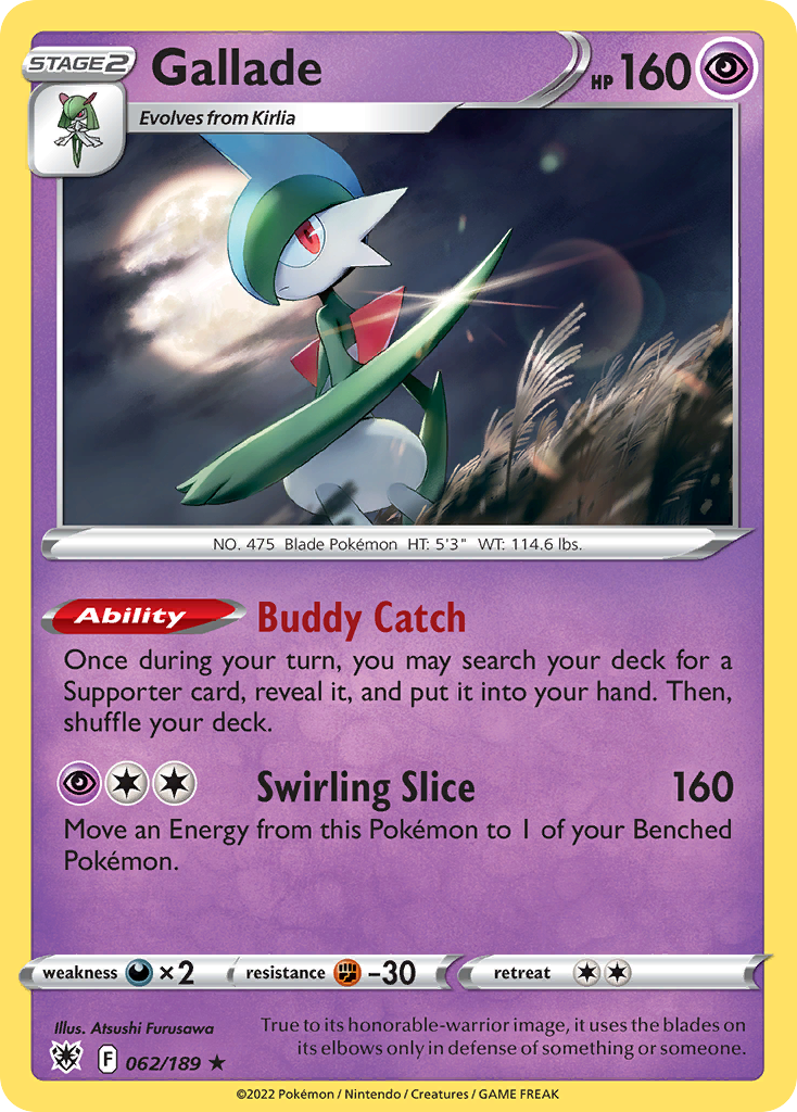 Gallade 62 Rare Holo card from Astral Radiance