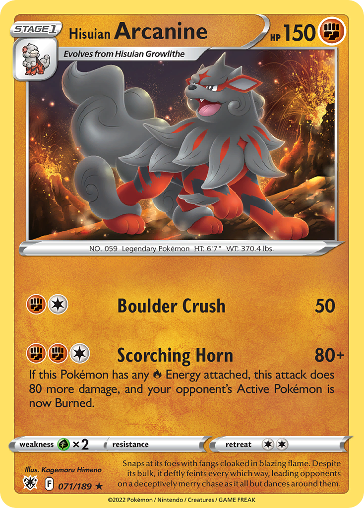 Hisuian Arcanine 71 Rare card from Astral Radiance