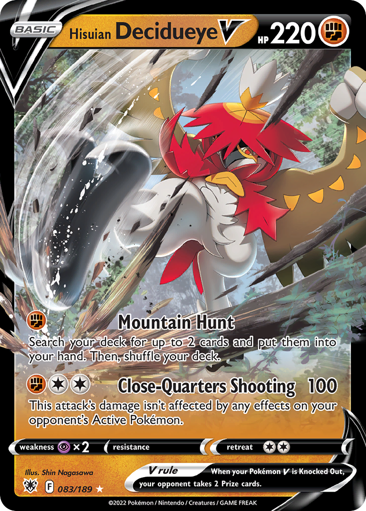 Hisuian Decidueye V 83 Rare Holo V card from Astral Radiance